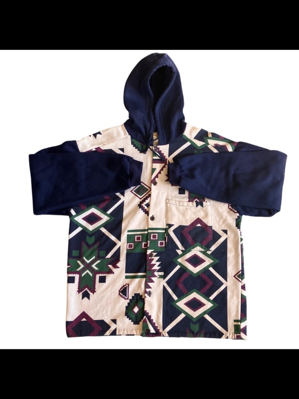 Vintage Aztec Hoodie Button Up Size Large Unisex Alice Design Made in USA
